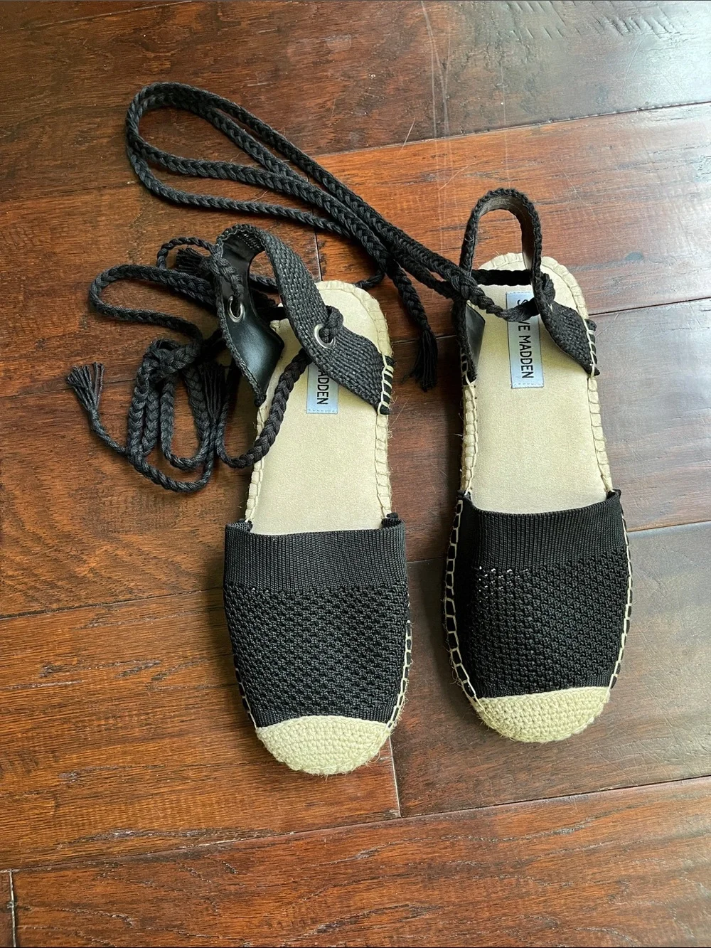 Steve Madden Black Knit Espadrille Lace-Up Sandals